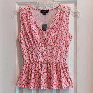 Belldini Pink Print Sleeveless Peplum Blouse Women's Size PXS